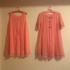 Vtg Shadowline Peach Nightgown + Peignoir Medium